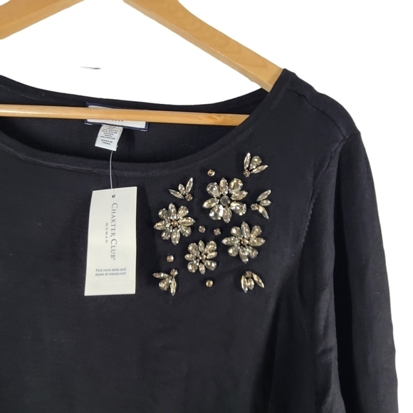 NWT Charter Club Layered Look Brooch Sweater Top Sz 0X - Picture 2 of 6